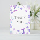 Paarse Zeemeermin Themaparty Verjaardagsfeestje Bedankkaart (Staand voorkant)