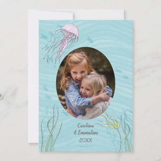 Paarse Zeemeermin Tweeling of Zussen Verjaardag Kaart (Achterkant)