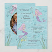 Paarse Zeemeermin Tweeling of Zussen Verjaardag Kaart (Voorkant / Achterkant)