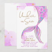 Paarse Zeemeermin Verjaardag onder het Zee Party Kaart (Voorkant / Achterkant)