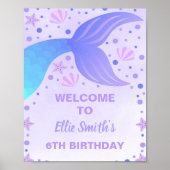 Paarse zeemeermin verjaardagsfeest welkomstbord poster (Voorkant)