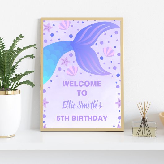 Paarse zeemeermin verjaardagsfeest welkomstbord poster
