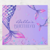 Paarse zeemeermin verjaardagsfeestje Drinken label Sparkling Wijnetiket (Enkel label)