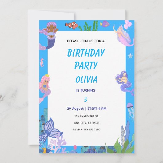 Paarse Zeemeermin Verjaardagskaart Kaart (Voorkant)