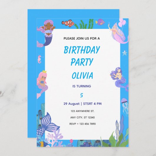 Paarse Zeemeermin Verjaardagskaart Kaart (Voorkant / Achterkant)