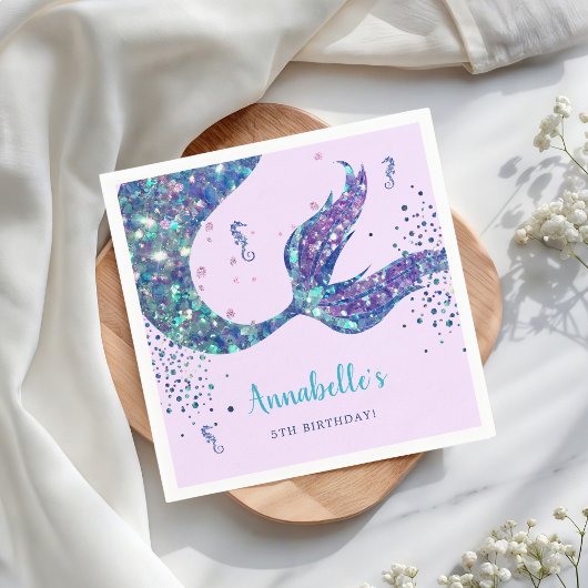 Paarse Zeemeermin Verjaardagspapier Servet