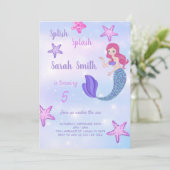 Paarse Zeemeermin verjaardagsuitnodiging Kaart (Staand voorkant)