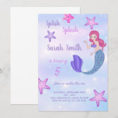 Paarse Zeemeermin verjaardagsuitnodiging Kaart (Voorkant / Achterkant)