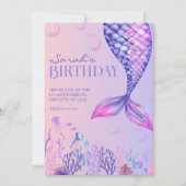 Paarse Zeemeermin Verjaardagsuitnodiging Kaart (Voorkant)