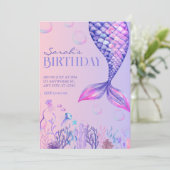 Paarse Zeemeermin Verjaardagsuitnodiging Kaart (Staand voorkant)