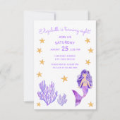 Paarse Zeemeermin Verjaardagsuitnodiging Kaart (Voorkant)