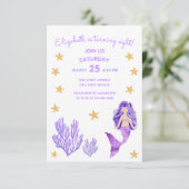 Paarse Zeemeermin Verjaardagsuitnodiging Kaart (Staand voorkant)