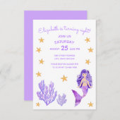 Paarse Zeemeermin Verjaardagsuitnodiging Kaart (Voorkant / Achterkant)