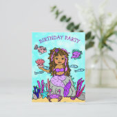  Paarse zeemeermin verjaardagsuitnodigingen Briefkaart (Staand voorkant)