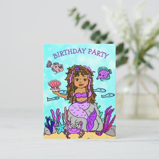  Paarse zeemeermin verjaardagsuitnodigingen Briefkaart (Staand voorkant)