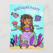Paarse zeemeermin verjaardagsuitnodigingen Briefkaart (Voorkant)