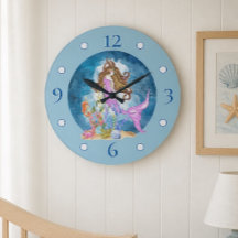 Paarse Zeemeermin Waterverf Grote Acryl Wandklok
