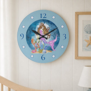 Paarse Zeemeermin Waterverf Grote Acryl Wandklok