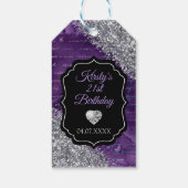 Paarse zeemeerminnen Silver Glitter Birthday Cadeaulabel (Achterkant)