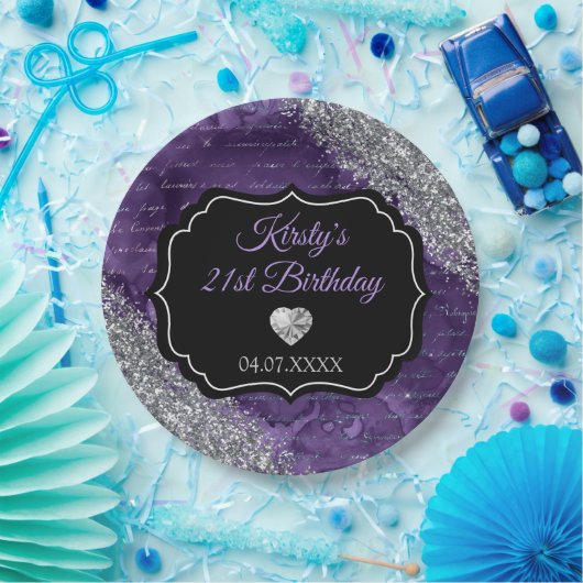 Paarse zeemeerminnen Silver Glitter Birthday Papieren Bordje (Feest)