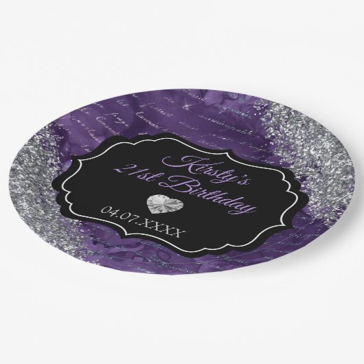 Paarse zeemeerminnen Silver Glitter Birthday Papieren Bordje (Gekanteld)