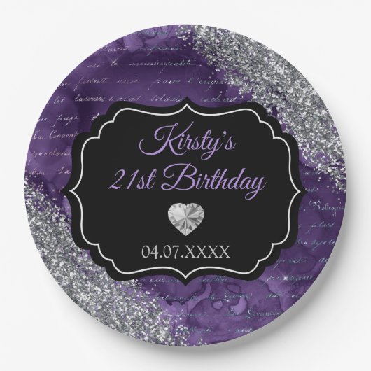 Paarse zeemeerminnen Silver Glitter Birthday Papieren Bordje (Voorkant)