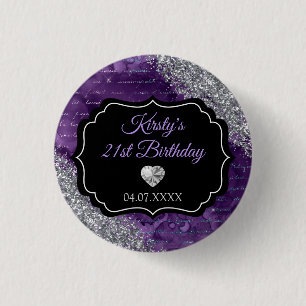 Paarse zeemeerminnen Silver Glitter Birthday Ronde Button 3,2 Cm