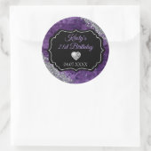 Paarse zeemeerminnen Silver Glitter Birthday Ronde Sticker (Tas)