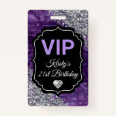 Paarse zeemeerminnen Silver Glitter Birthday VIP Badge (Achterkant)