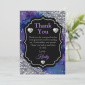 Paarse Zeemeerminnen Silver Glitter Dank u Bedankkaart (Staand voorkant)