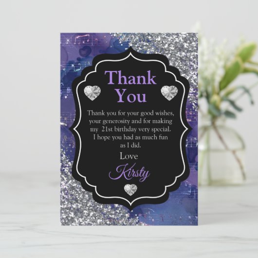 Paarse Zeemeerminnen Silver Glitter Dank u Bedankkaart (Staand voorkant)