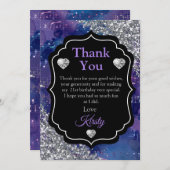 Paarse Zeemeerminnen Silver Glitter Dank u Bedankkaart (Voorkant / Achterkant)