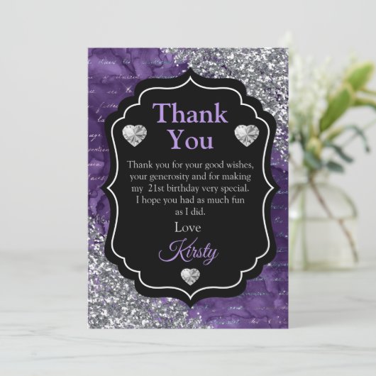 Paarse Zeemeerminnen Silver Glitter Dank u Bedankkaart (Staand voorkant)