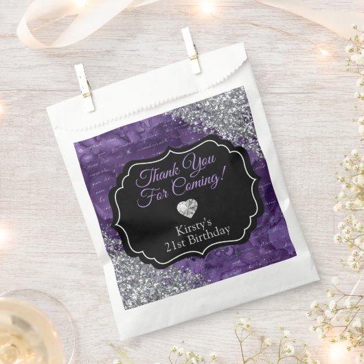 Paarse Zeemeerminnen Silver Glitter Dank u Bedankzakje (Geknipt)