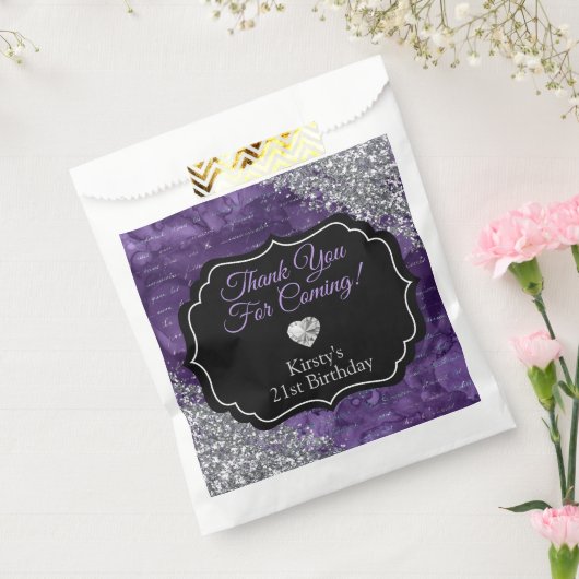 Paarse Zeemeerminnen Silver Glitter Dank u Bedankzakje (Gezegeld)