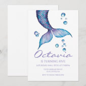 Paarse zeemeerminstaart onder het Zee Verjaardag Kaart (Voorkant / Achterkant)