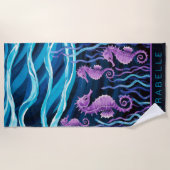Paarse zeepaardjes & Blue Waves op maat Strandlaken (Voorkant)
