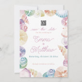 Paarse Zeeschelp Aquarel Foto & QR Save The Date (Achterkant)