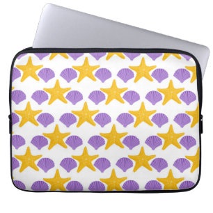 Paarse Zeeschelpen Gele Zeesterren Zeeleven Laptop Sleeve