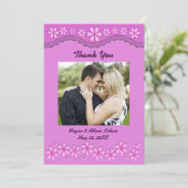 Paarse Zes Petal Pink Flowers Hartelijk dank voor  Bedankkaart (Staand voorkant)