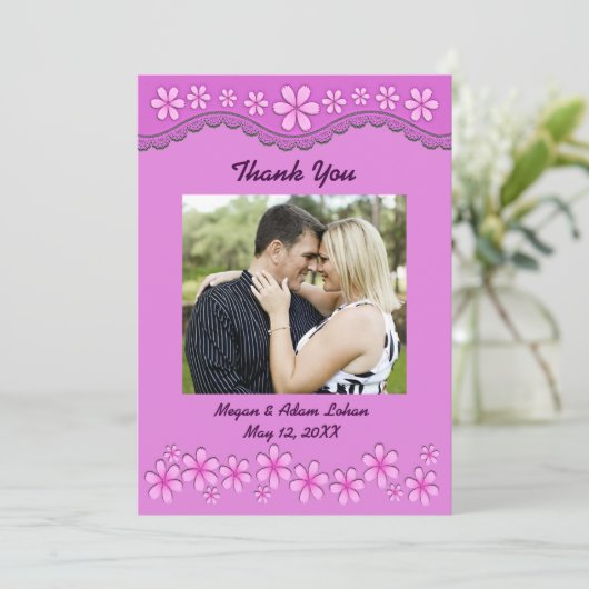 Paarse Zes Petal Pink Flowers Hartelijk dank voor  Bedankkaart (Staand voorkant)