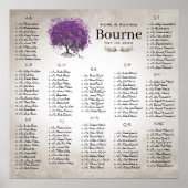 Paarse zgn. Heart Leaf Tree Seating Chart 12 Table Poster (Voorkant)