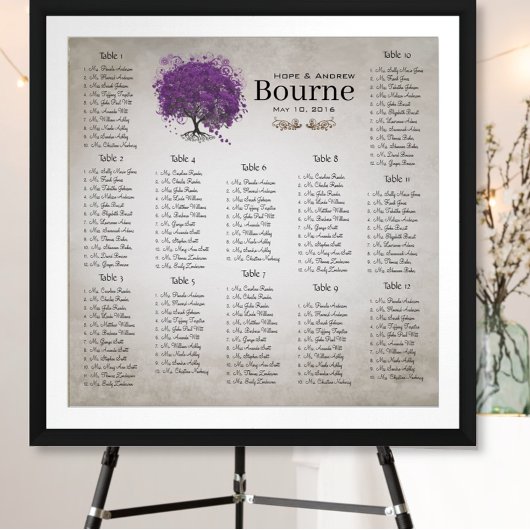 Paarse zgn. Heart Leaf Tree Seating Chart 12 Table Poster