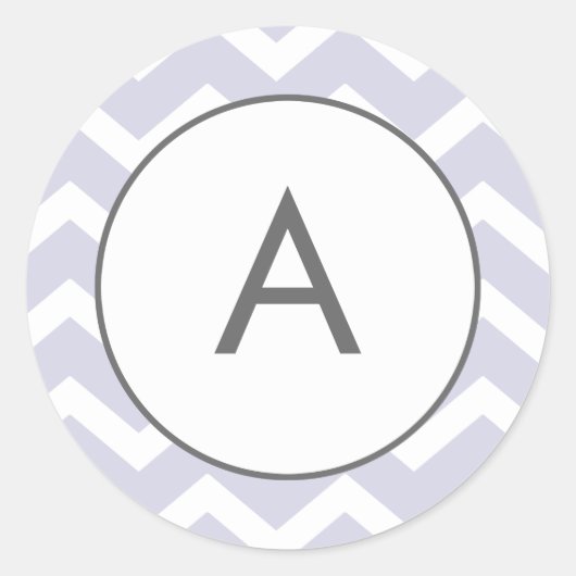 Paarse Zig Zag Chevron Patroon Monogram Ronde Sticker (Voorkant)