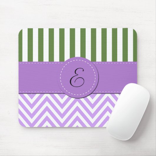 Paarse zigzag, Chevron, groene strepen, monogram Muismat (Met muis)