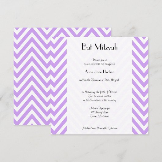 Paarse Zigzag, Paarse Chevron, Bat Mitzvah Kaart (Voorkant / Achterkant)