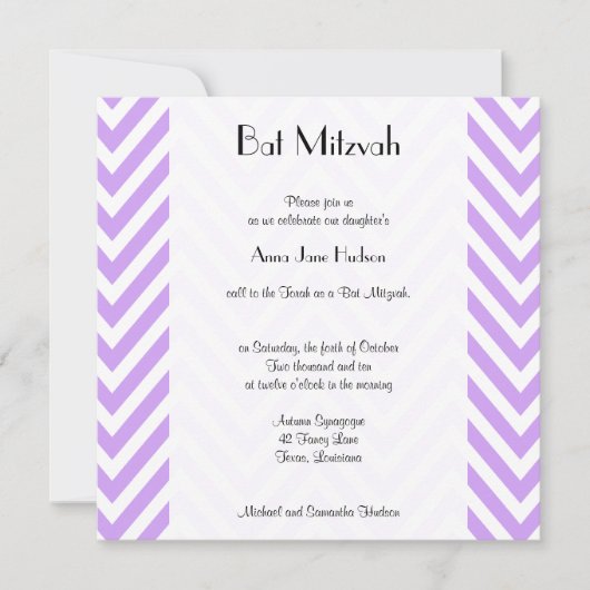 Paarse Zigzag, Paarse Chevron, Bat Mitzvah Kaart (Voorkant)