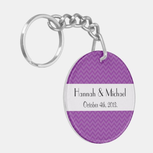 Paarse zigzag, Paarse chevron, bruiloft Sleutelhanger (Voorkant Links)