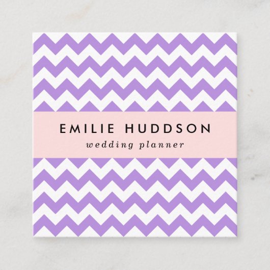 Paarse zigzag, Paarse chevron, geometrisch patroon Vierkante Visitekaartje (Voorkant)