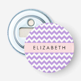 Paarse zigzag, Paarse Chevron, Jouw naam Button Flesopener